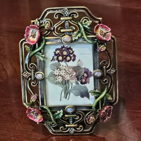 HAND SIGNED RARE JAY STRONGWATER FLOWER FLORAL SCROLL LEAF CRYSTAL ENAMEL FRAME
